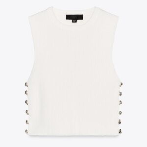 ZARA Ribbed Sleeveless White Top with Side Button Detail Medium New no tags 2025
